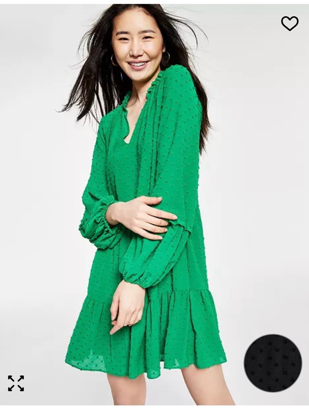CeCe Emerald Green Swiss Dot Long-Sleeve Tiered Dress